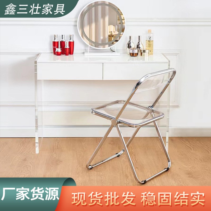 小户型梳妆台亚克力材质化妆桌椅组合现代简约收纳柜一体化妆桌