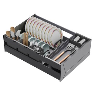 格麦厨房橱柜碗碟篮拉篮地柜收纳抽屉式 双层不锈钢铝合金内置收纳