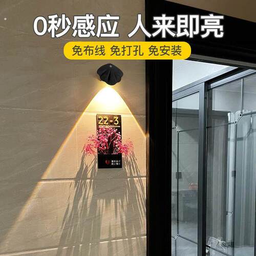 充电式人体感应灯家用入户门玄关门牌号楼道免打孔免布线磁吸壁灯