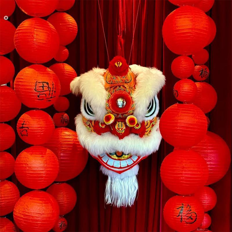 春节店铺拍照道具醒狮挂件饭厅狮头装饰美陈室内场景氛围布置摆件