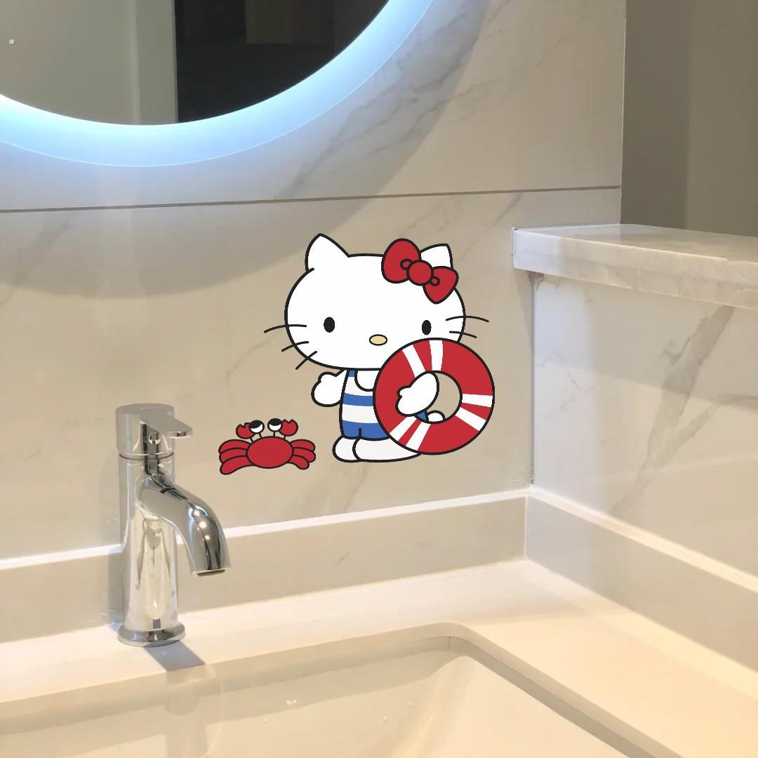 可爱kitty浴室瓷砖贴纸卫生间墙面装饰防水贴厕所遮丑自粘美化贴