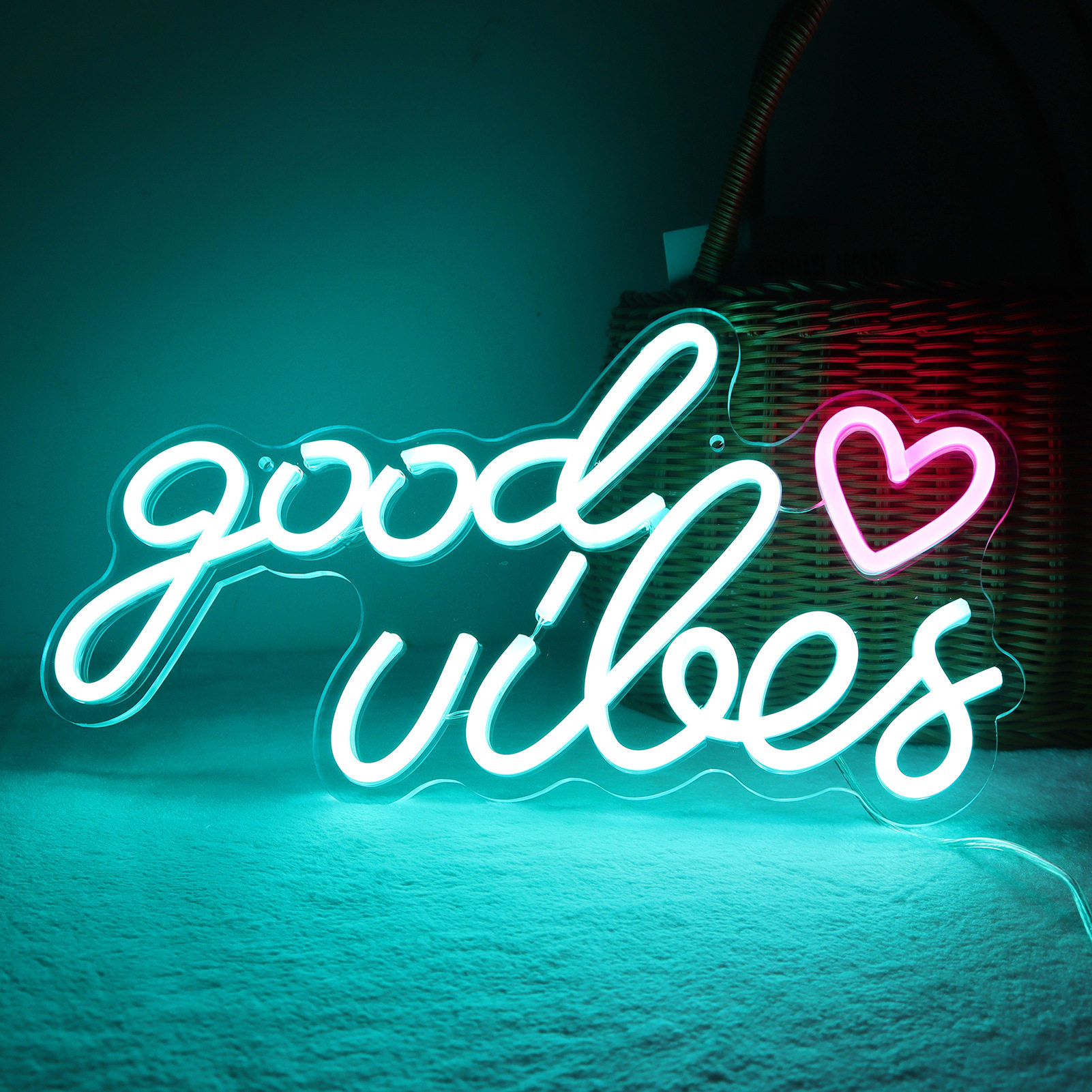 2023 新款LED背板霓虹灯 英文字母装饰霓虹灯Good vibes 亚克力灯