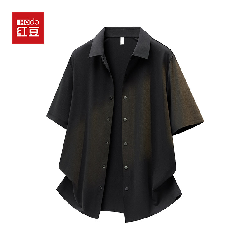HODO/红豆夏季新款轻薄透气翻领衬衫男抗皱吸湿排汗休闲短袖外套