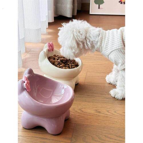 宠物碗高脚狗盆狗碗猫碗猫食盆陶瓷防打翻慢食碗护颈猫碗增高架