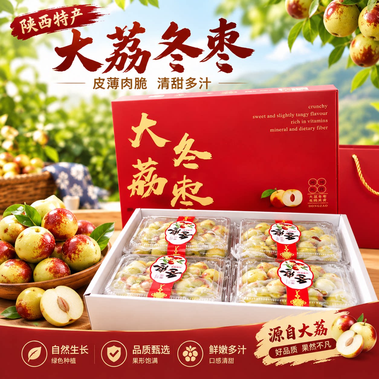 陕西大荔冬枣脆甜爽口新鲜水果枣子1斤新鲜当季现摘整箱鲜枣脆枣