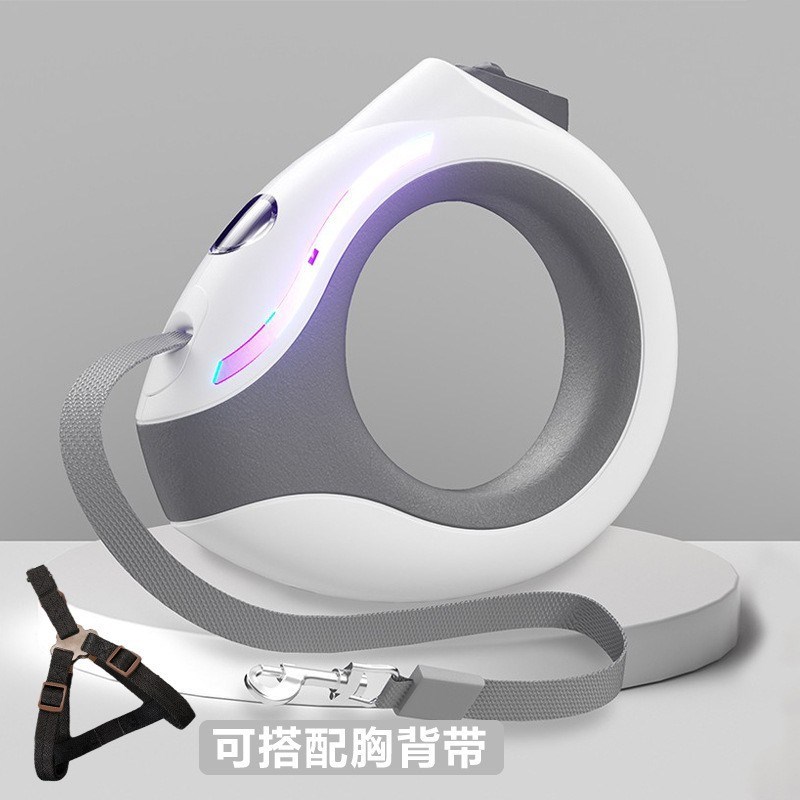 跨境圆环带灯发光遛狗绳防挣脱自动伸缩牵引绳狗链宠物用品