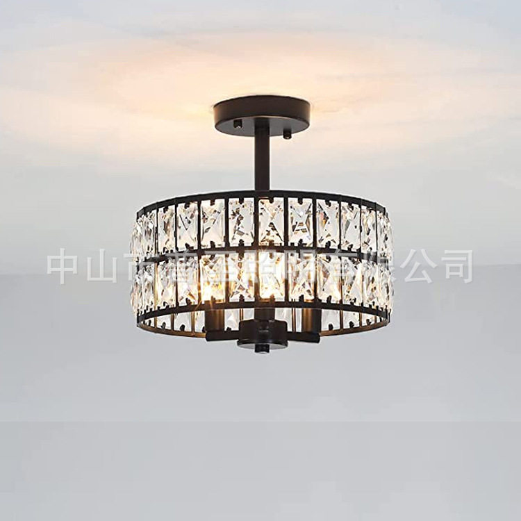 现代简约铁艺水晶吸顶灯卧室客厅