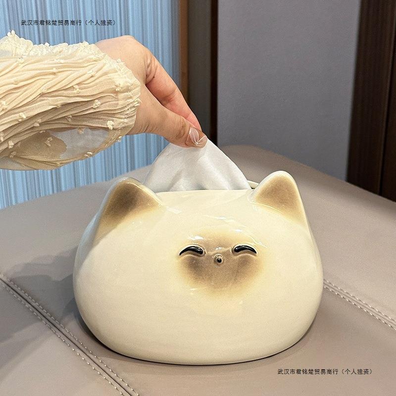 奶油风高级感纸巾盒创意高档现代抽纸盒家用客厅桌面陶瓷餐巾纸盒