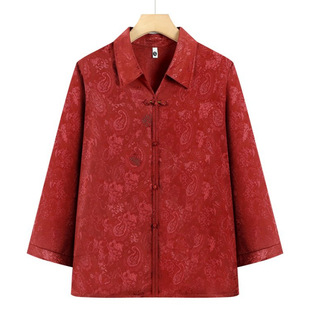 女装 奶奶长袖 200斤中老年人女春装 新款 妈 翻领衬衫 中老年妈妈大码