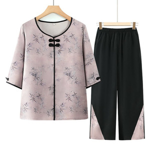 中老年人半袖 中老年妈妈大码 套装 200斤老年妈妈夏装 T恤女奶奶 女装