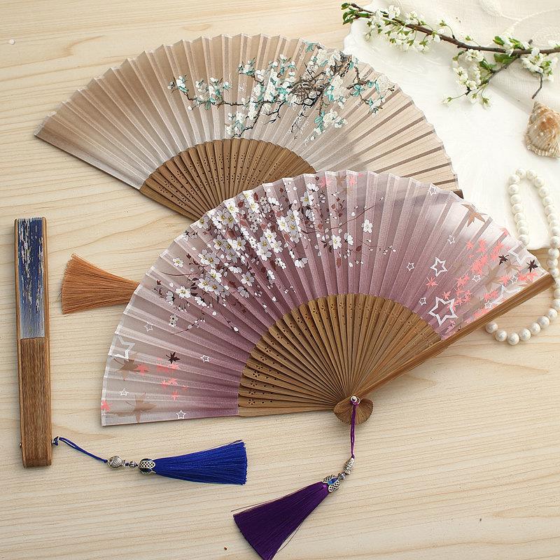 折扇女扇子中国风礼品扇古风汉服扇和风绫绢扇夏便携扇旗袍扇