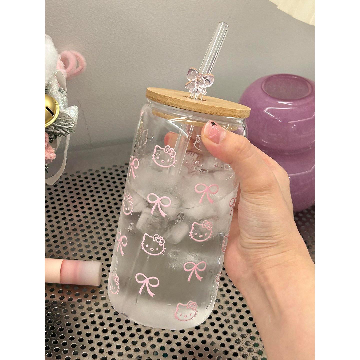 玻璃杯吸管水杯高硼硅家用茶杯带盖女高颜值耐高温大容量透明图片