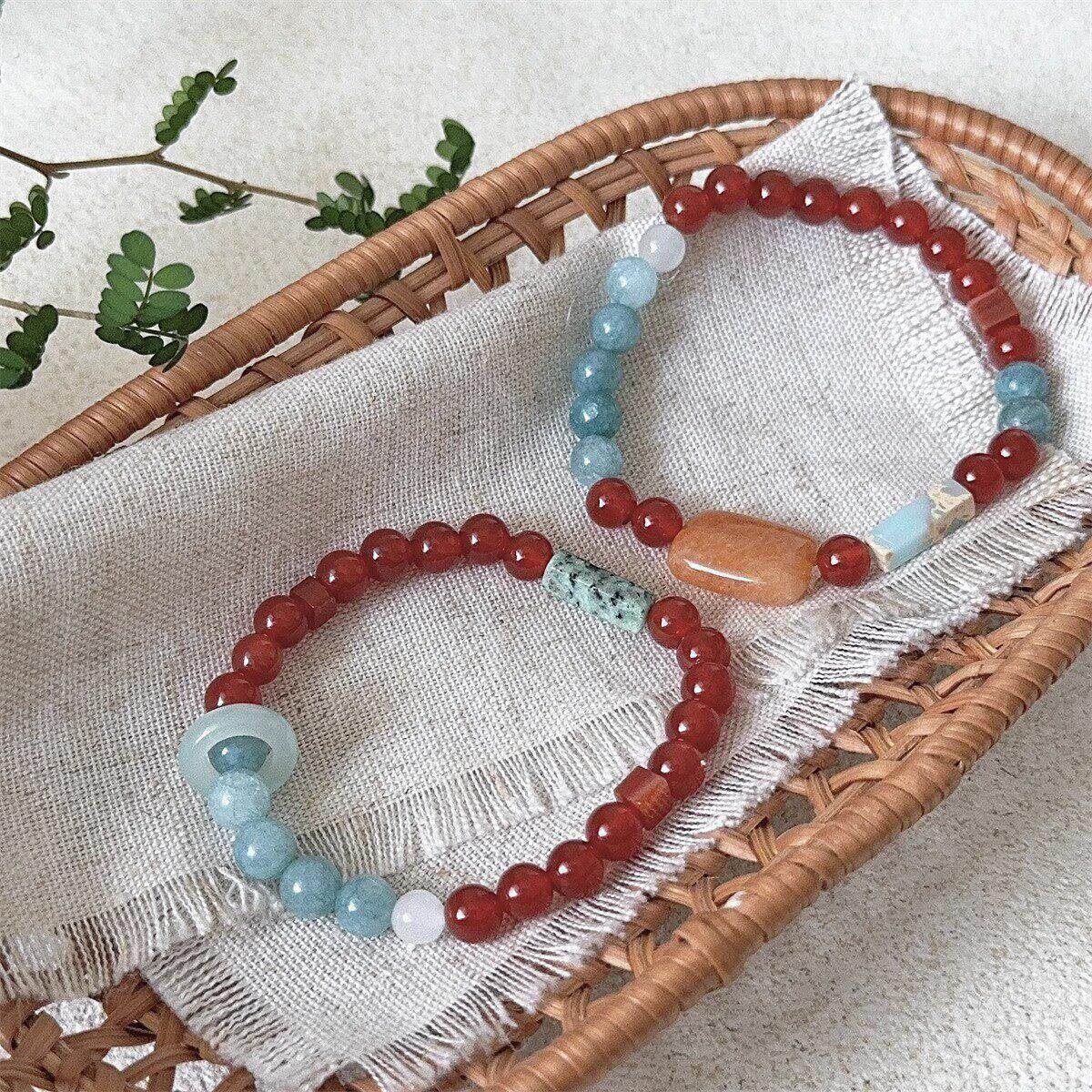 新中式国风简约寿山石手串复古小众设计叠礼物手饰串珠手链配饰