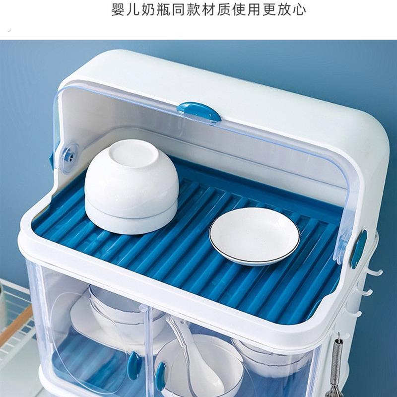 双层沥水碗盘柜厨房放碗筷子收纳盒小型家用迷你出租房带盖子碗盘