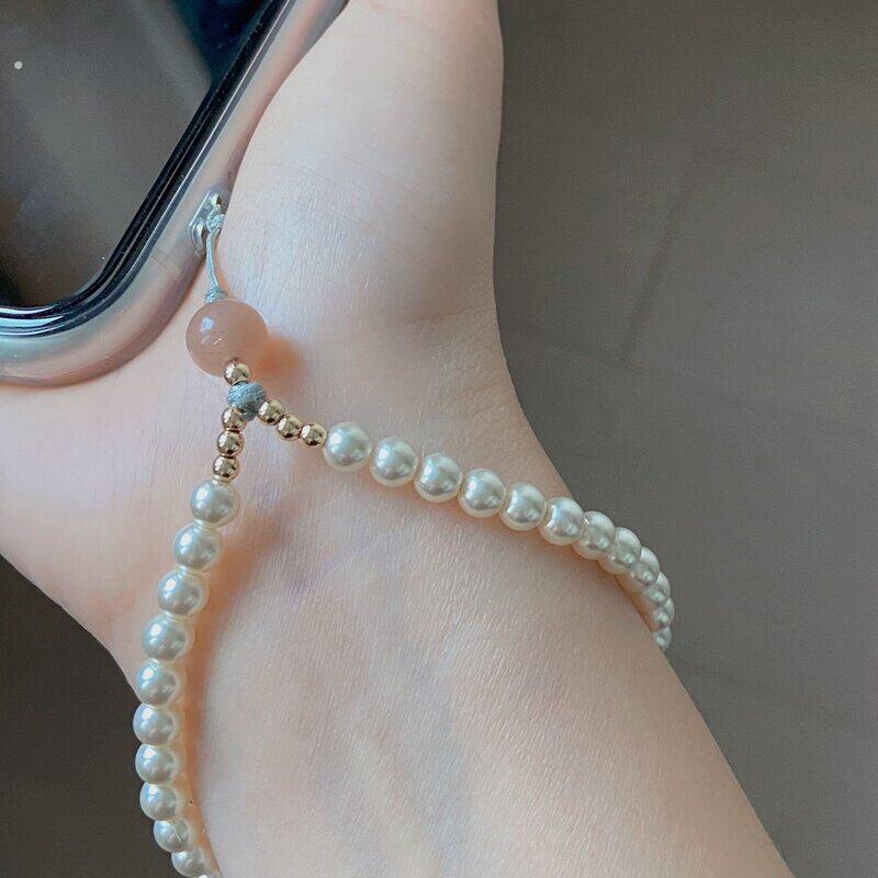 手机珍珠吊坠挂件串珠链条挂绳手腕款吊坠链子小饰品女精致高级感