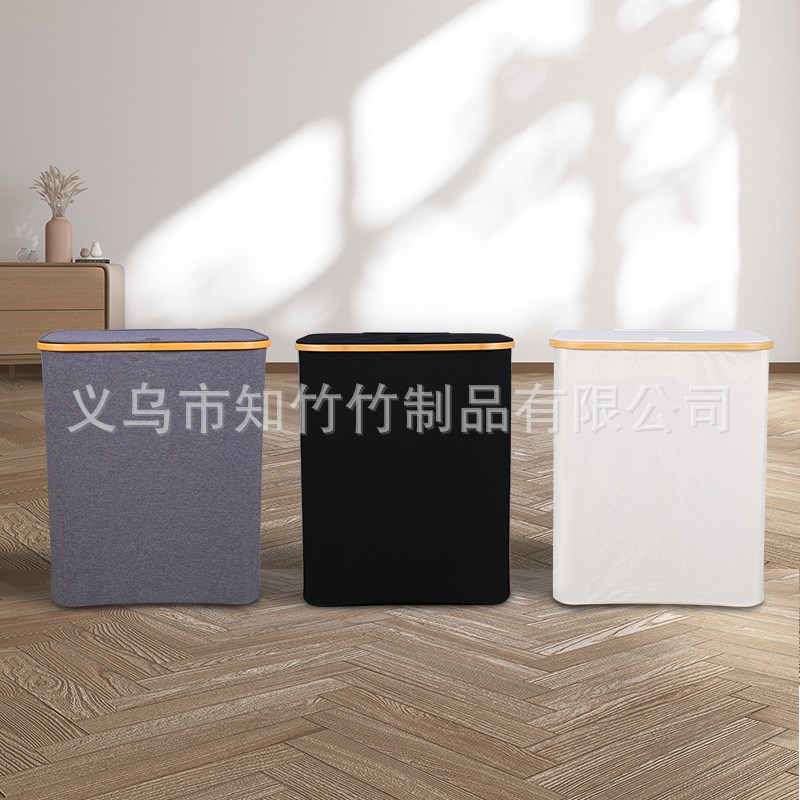 楠竹收纳洗衣篮布艺竹制折叠三个内袋跨境脏衣篓收纳大容量跨境