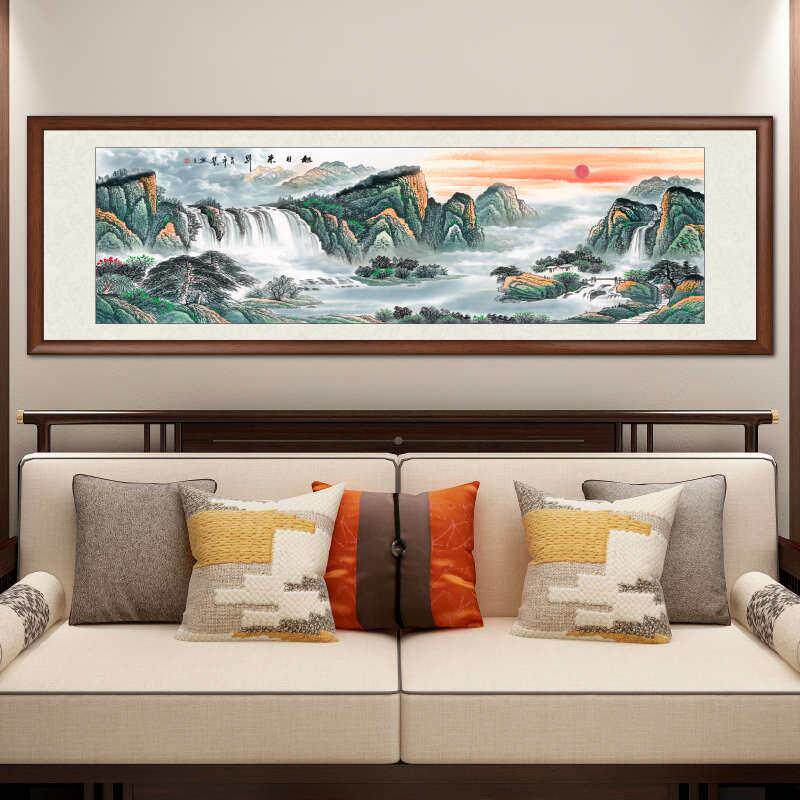 山水画客厅挂画新中式水墨画办公室办公室装饰画背景墙壁画国画