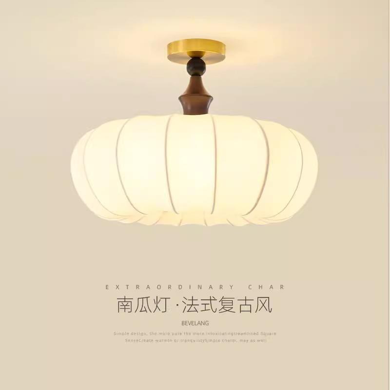 法式复古卧室吸顶灯中古南洋风网红布艺南瓜灯主卧室书房间吸顶灯