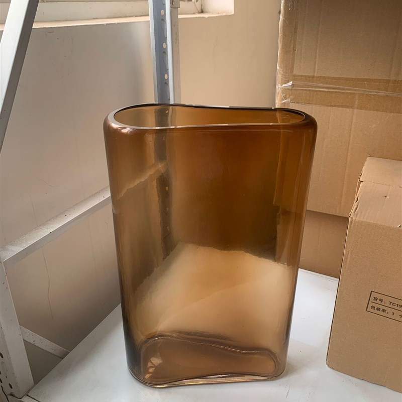 现代简约大口径琉璃花器咖色水培花瓶客厅卧室插花装饰品摆件