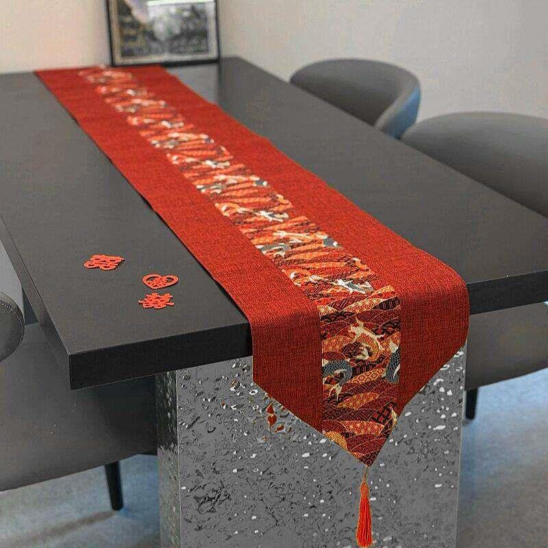 结婚桌旗新中式结婚布置婚房装饰喜庆红色长条茶几桌布电视柜布艺