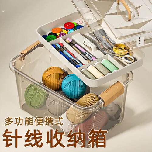针线收纳盒桌面整理神器家用大容量透明针线储物盒服装缝补工具箱