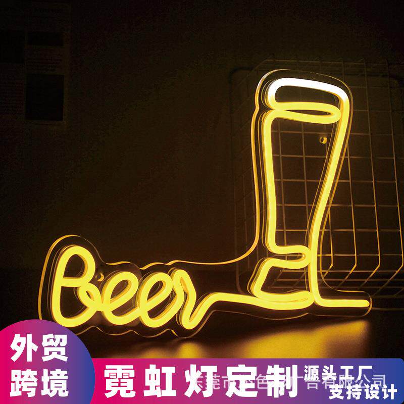 Beer啤酒杯霓虹灯LED发光造型亚马逊外贸跨境酒吧派对俱乐部派对