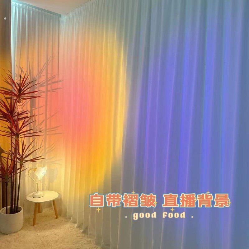 直播间窗帘女主播魔术贴白色纱帘场景布置背景帘白纱背景墙背景布