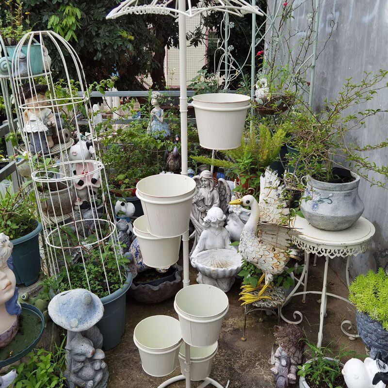 美式铁艺新款雨伞花架多层阶梯式花盆架阳台庭院户外装饰展示架子