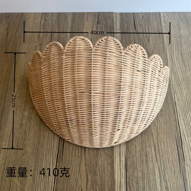 田园风藤编壁挂储物篮家居民宿装饰玩具杂物收纳篮扇形装饰壁挂篮