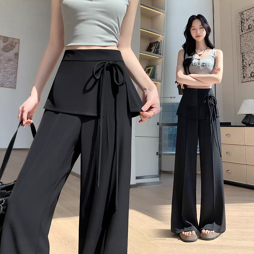 设计感系带西装屁帘裤女夏季2026超好看百搭修身直筒阔腿裤子
