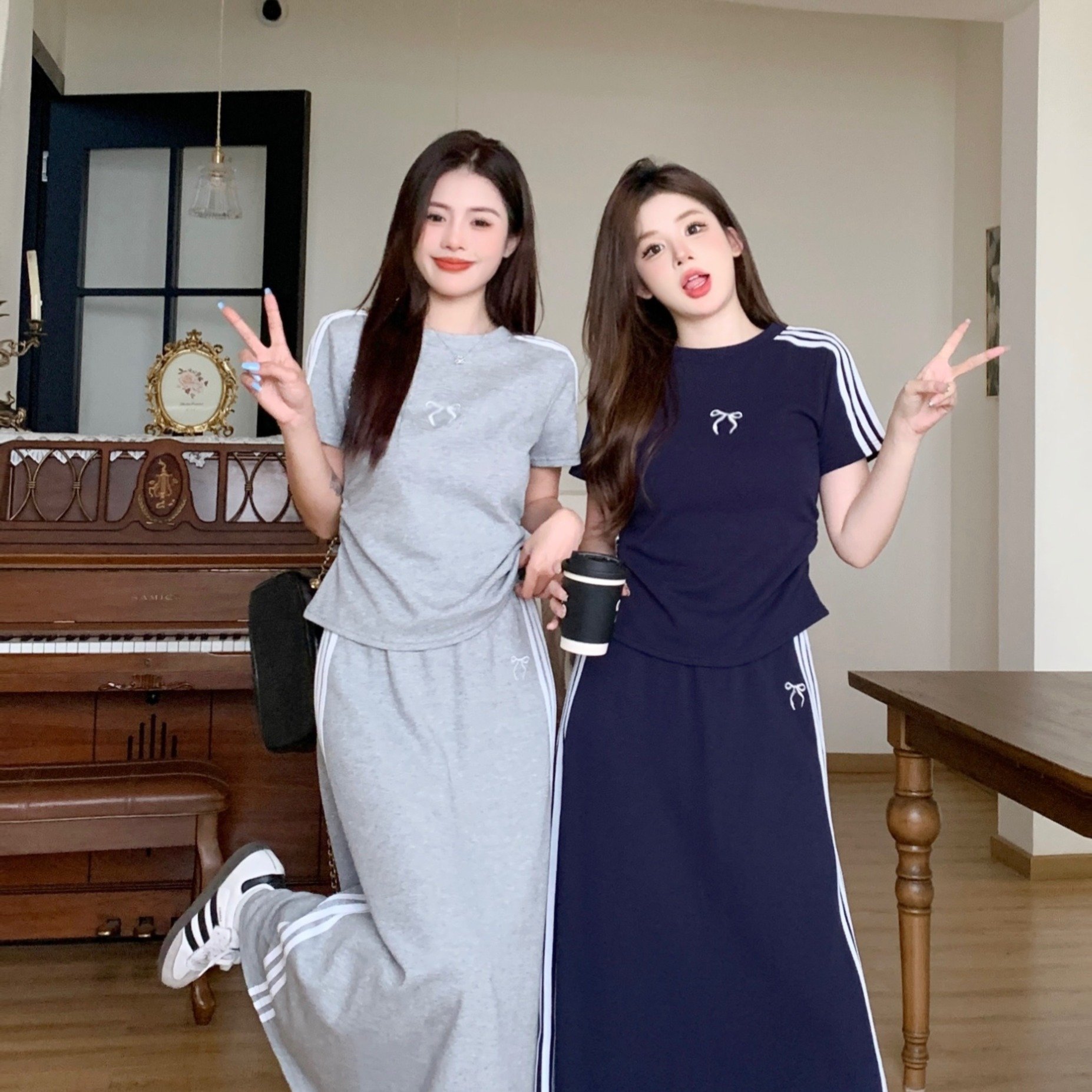 大码胖mm韩版慵懒风漂亮显瘦穿搭套装女夏季短袖T恤半身裙两件套