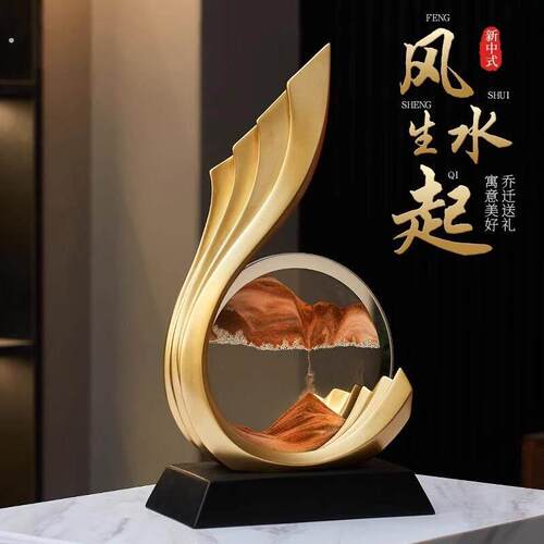 酒柜装饰品办公室装饰摆饰轻奢高档客厅电视柜流沙画 画高级风生