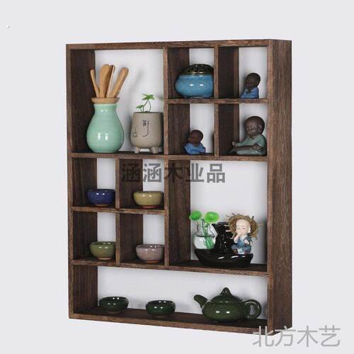 博古架实木壁挂墙茶具架隔断置物架客厅多宝阁可壁挂展示架收纳架
