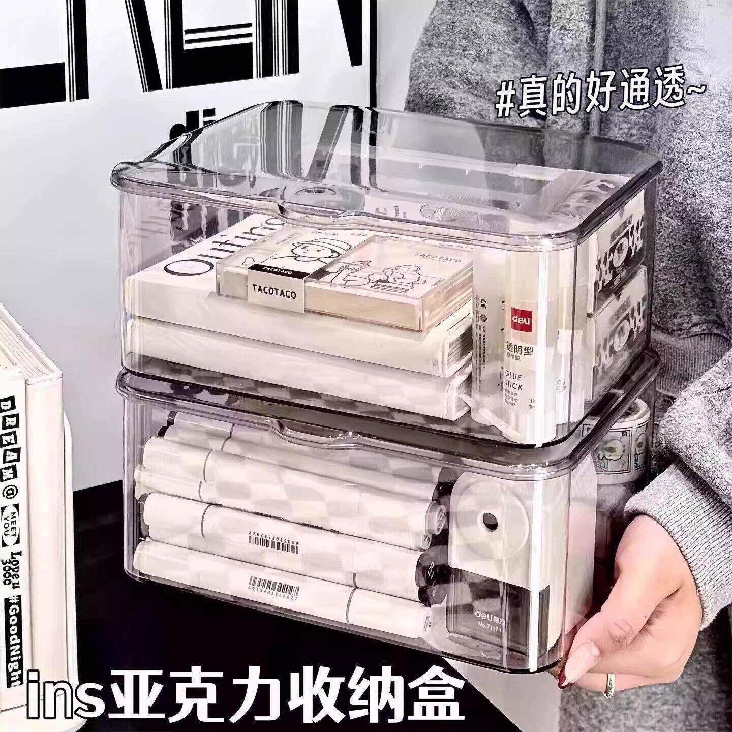 压克力桌面收纳盒透明防尘整理盒化妆品卧室宿舍办公室带盖子杂物