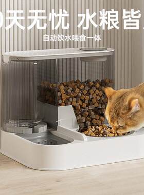 新款猫碗狗碗食盆猫咪猫粮自动喂 食器饮水一体不锈钢双碗宠物喝