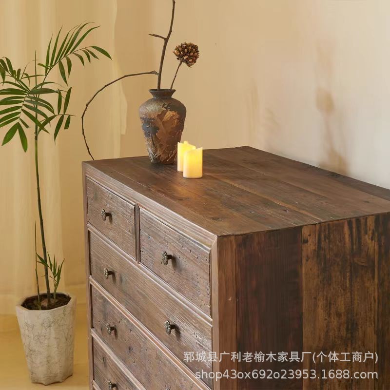 老榆木斗柜靠墙餐边柜实木茶具收纳柜民宿酒店储物柜家具茶桌边柜