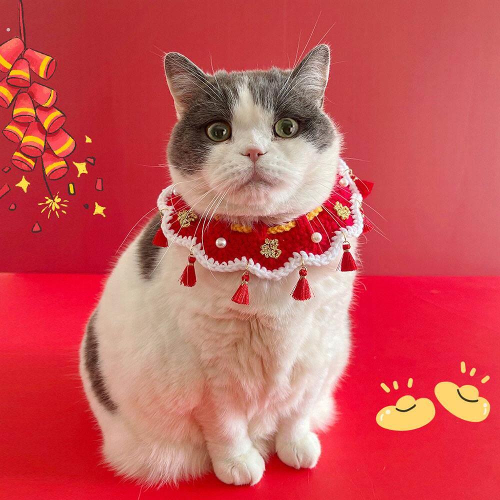 猫咪项圈新年装扮围脖猫猫脖子狗狗脖饰口水巾装饰品宠物针织围兜