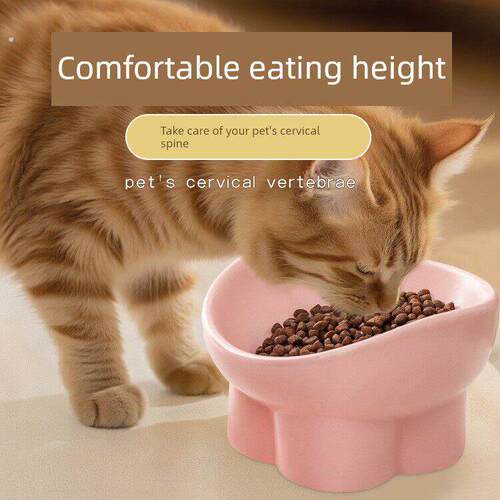 陶瓷猫碗大口径猫咪水碗斜口碗猫粮碗保护颈椎高脚碗狗狗饭碗食盆