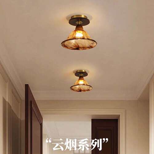 法式中古风过道吸顶灯美式复古美拉德玻璃灯走廊入户门玄关阳台灯