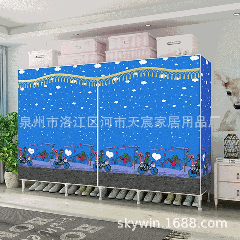 简易衣柜布艺钢架加粗加固现代经济型组装衣橱收纳柜C215送手套锤
