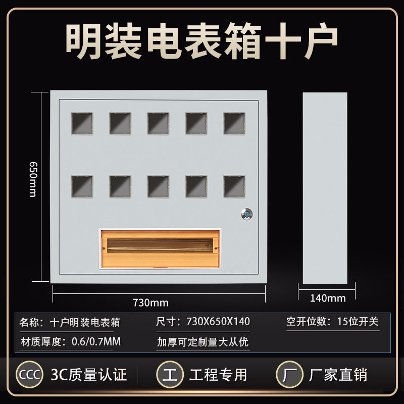 明装电表箱铁十户10户家用插卡出租房外壳盒 子防水户外220V 单相
