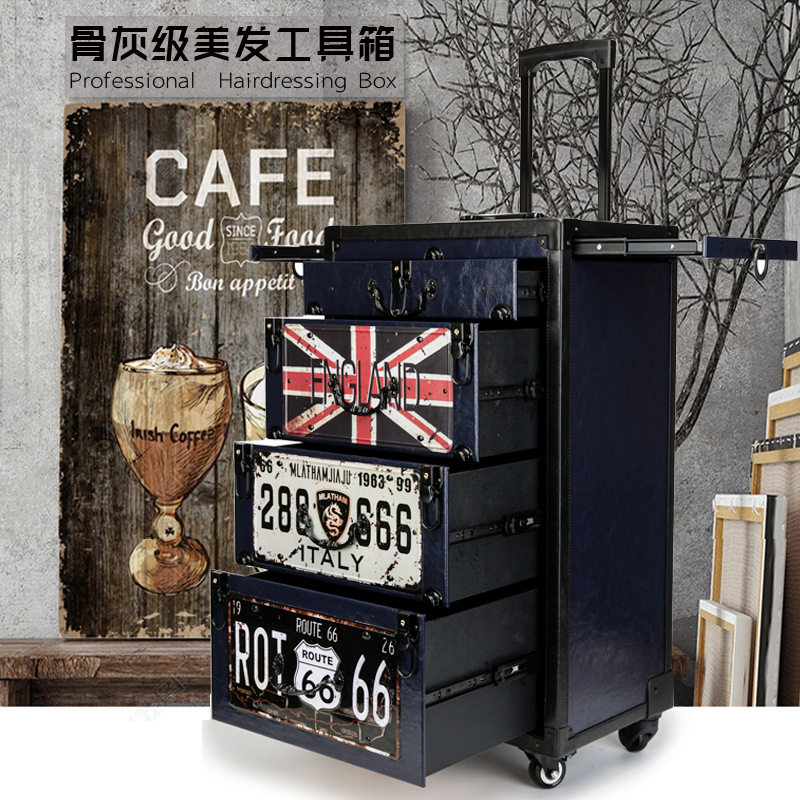 美发工具箱拉杆复古车牌大工具箱潮店大型美发店收纳工具箱画廊