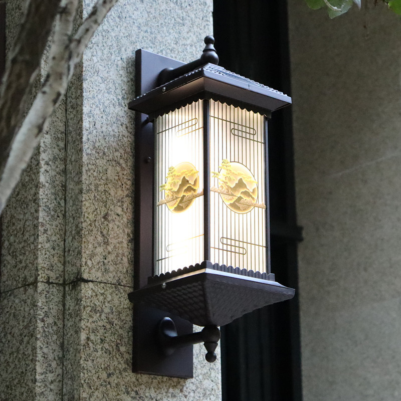 新中式大门两侧太阳能壁灯防水外墙灯花园别墅庭院灯户外柱子壁灯