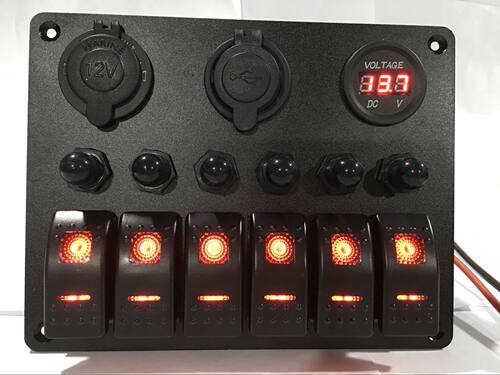 游艇汽车开关  6位组合开关带过流保护器 12-24V红色LED灯