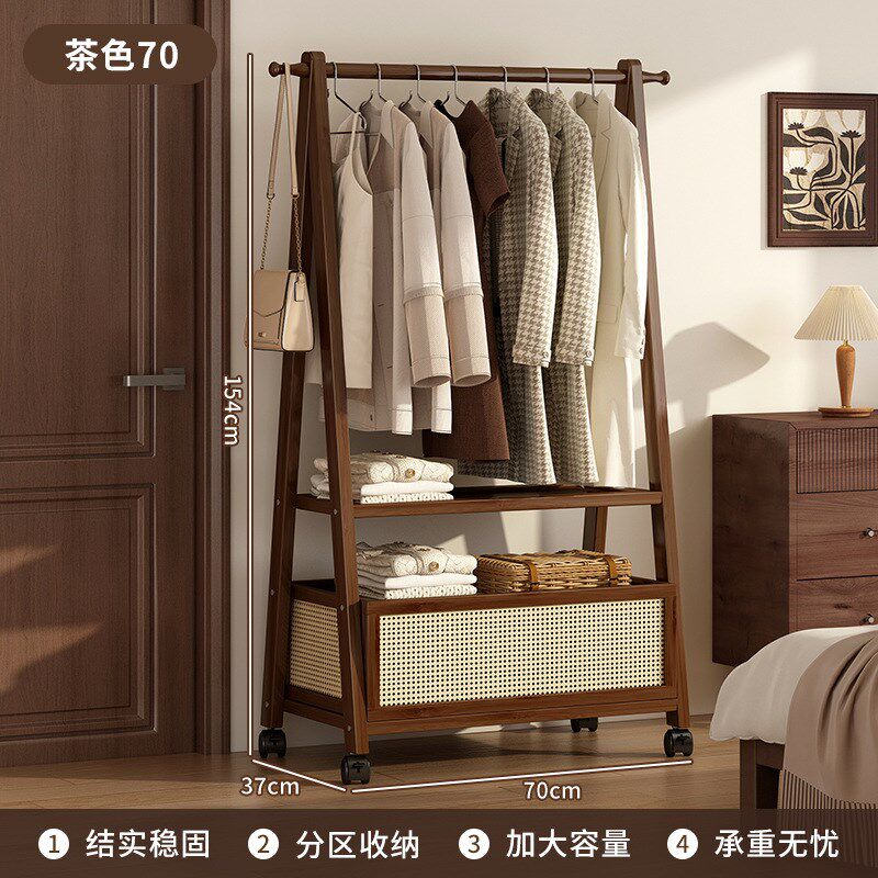 落地可移动衣架多功能简易衣帽架卧室家用楠竹挂衣架衣服收纳架子