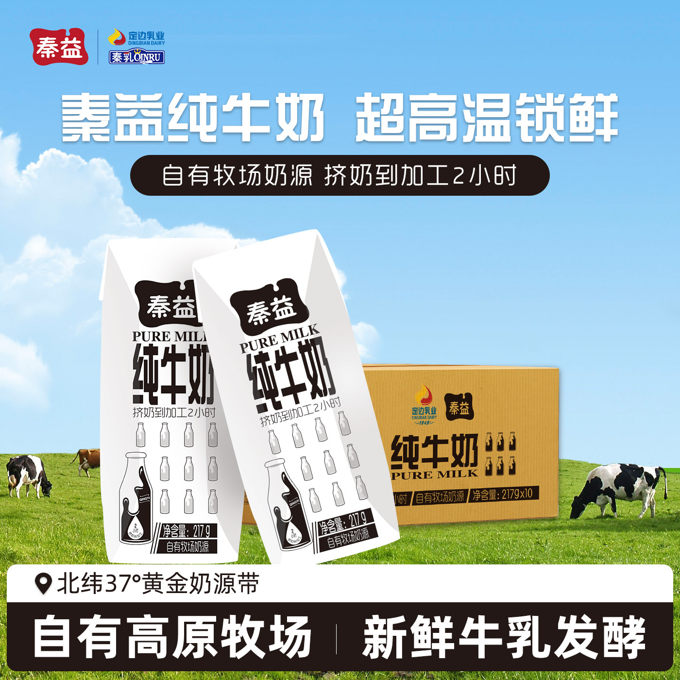 秦益纯牛奶新鲜整箱营养健康早餐牛奶217g*10盒100%生牛乳口感佳