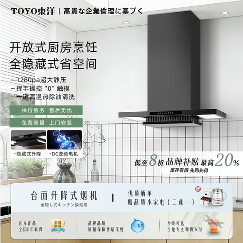 TOYO東洋（日本）升降抽油烟机隐藏式不锈钢大吸力顶吸油烟机家用
