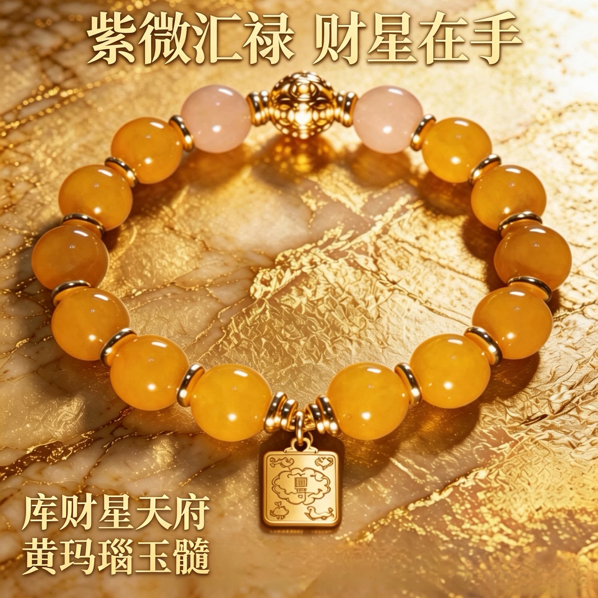女款黄玛瑙玉髓新中式国潮手链紫微文化天府