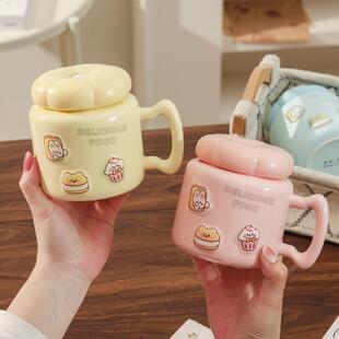 卡通陶瓷镜面杯高颜值马克杯带盖家居大容量水杯办公室茶杯咖啡杯
