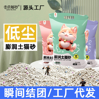 新款膨润土猫砂40斤厂家开发票无尘秒结团净味除臭不沾底猫沙击爪